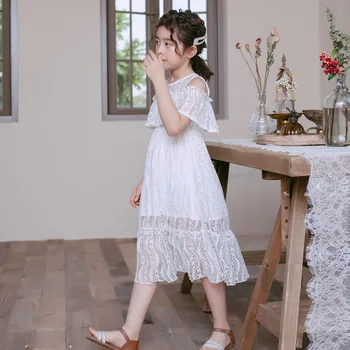 

YourSeason 4 To 14 Years Kids Girls Summer Lace Princess Loose Dress Cute Off Shoulder Elegant Girls White Party Dresses