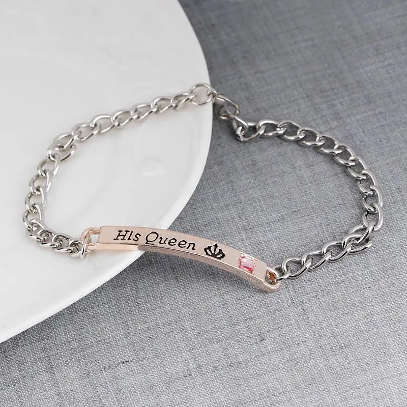 1PC Stainless Steel Lover Couples Bracelets Romantic Fashion Her King His Queen Lover Crystal Bracelets For Women Girl Jewelry