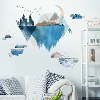 

[shijuekongjian] Rivers Mountains Wall Stickers DIY Tree Birds Mural Decals for Living Room Bedroom House Decoration