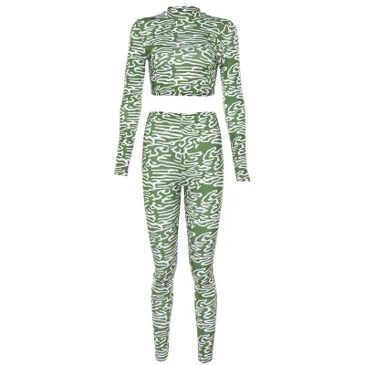 Green Модный сексуальный комплект из двух предметов с принтом, топ и штаны для женщин, осень, модные одинаковые комплекты, Kyliejenner, Клубные наряды - Цвет: Green