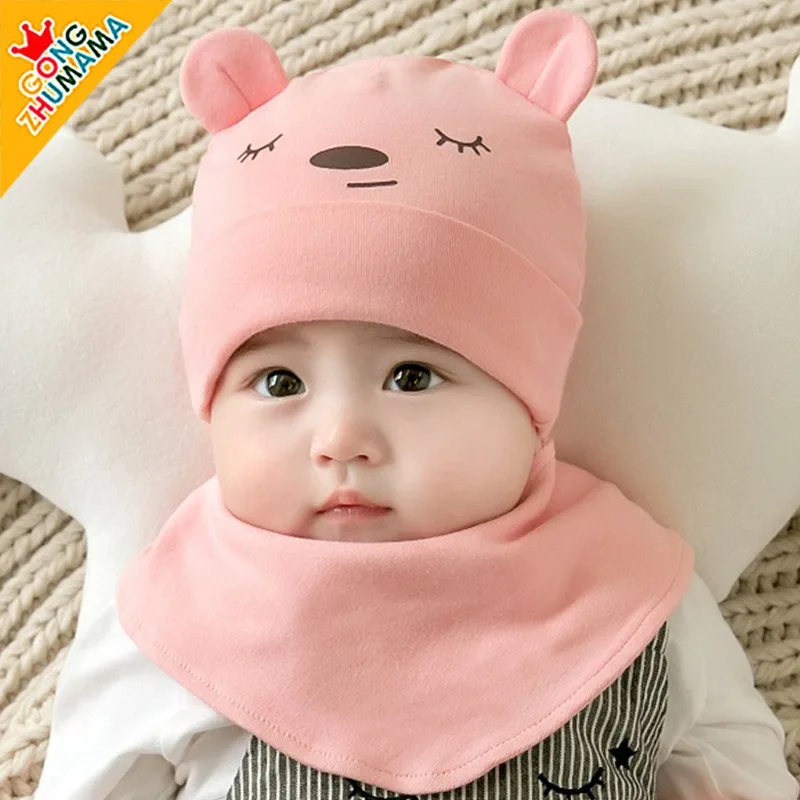 Pink Hat Scarf Осенне-зимняя теплая шапка для маленьких мальчиков и девочек, милая Шапка-бини с шарфом или рукавами реглан - Цвет: Pink Hat Scarf