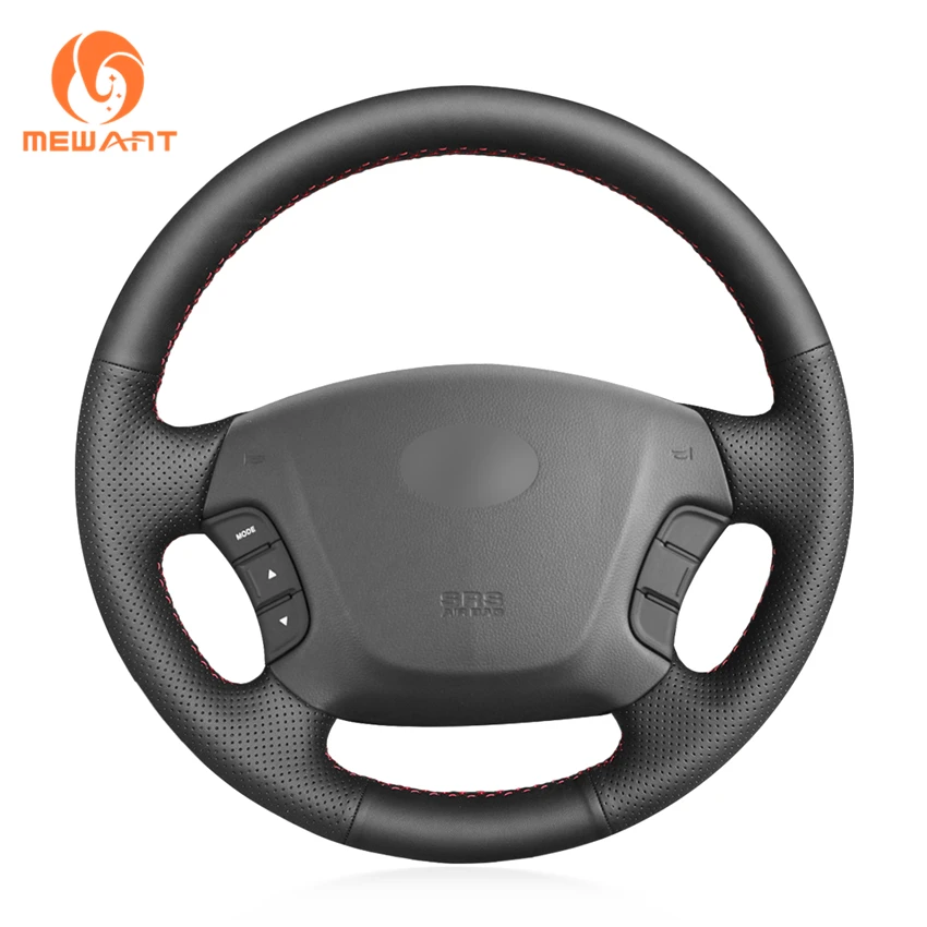 

MEWANT Black Artificial Leather Hand Sew Wrap Car Steering Wheel Cover for Hyundai Sonata NF 2005-2006 Kia Carens 2007-2011