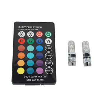 

T10 Car Interior Led Bulb Light RGB Tail Lamp Strobe Bulb Wedge License Plate Lights with Remote Control