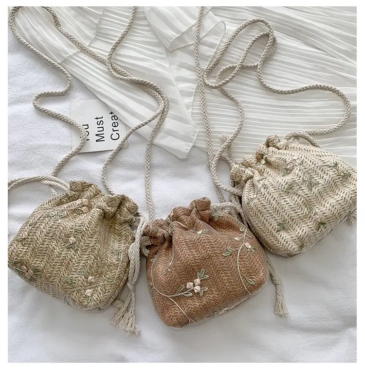 

Fashion Women Floral Print Drawstring Shoulder Bags Cute Princess Bucket Messenger Bags Girls Casual Beach Cross-body Bags