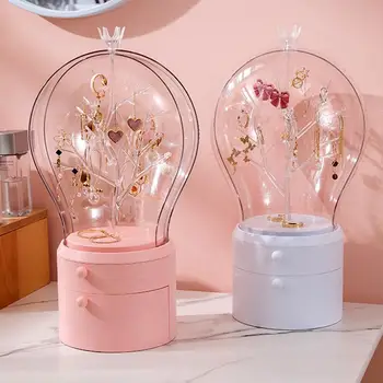 

LED Jewelry Storage Box Makeup Organizer Creative Rotating Tower Earrings Rings Large Capacity Storage Case 360° Rotate Rack