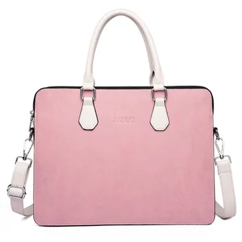 

Business Briefcase Women Men Computer Bags 13.3 15.6 Inch Double Zipper Pink Grey PU Leather Laptop Bag