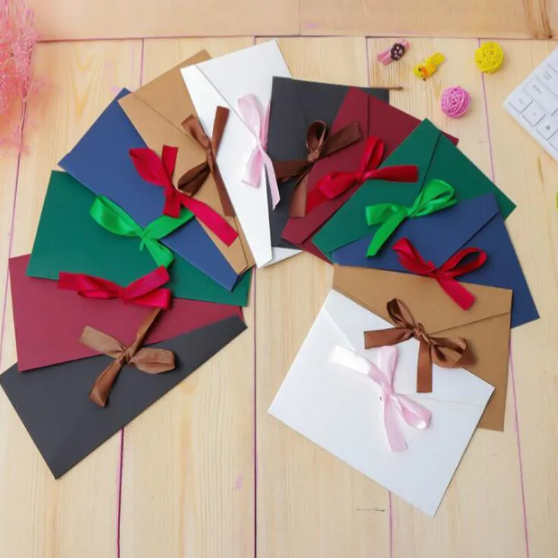 10pcs/lot Blank Paper Envelope With Ribbon 6 Color to be Choose Gift Envelopes 19110901
