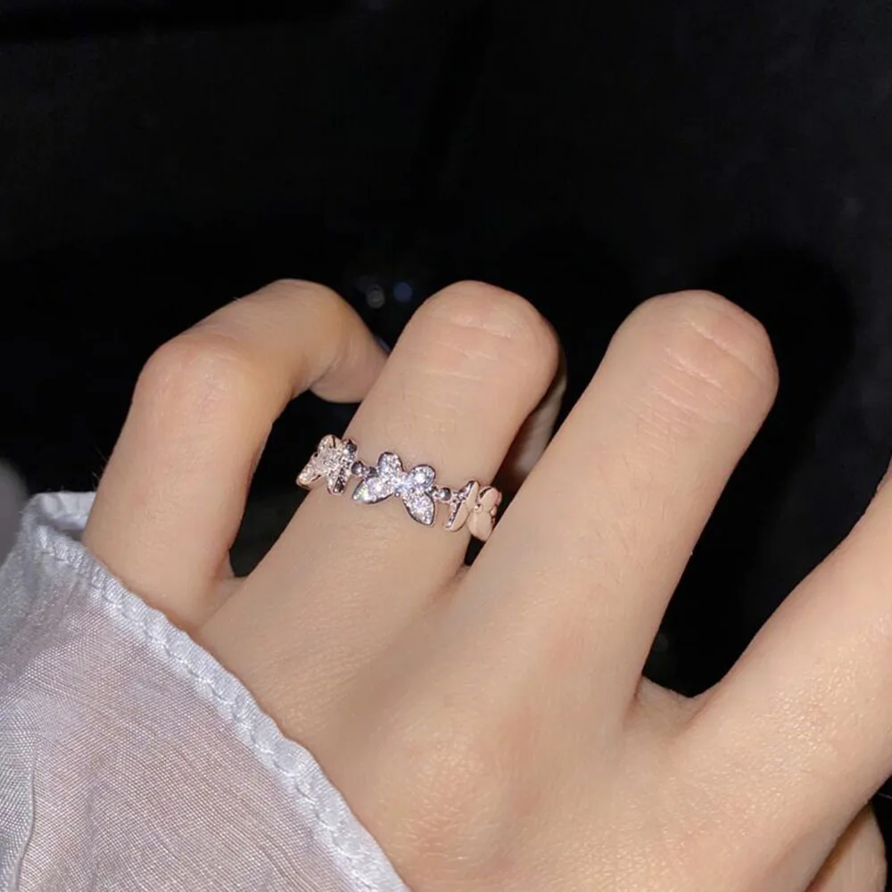 Elegant Crystal Butterfly Rings Female Korean Simple Rhinestone Casual Ring Index Finger Opening for Women Accessorise | Украшения и