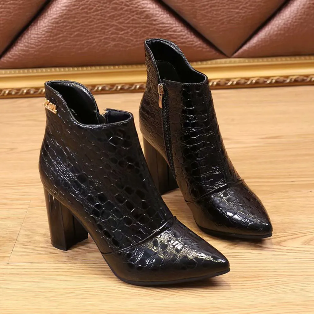 

Pointed Toe Sexy Boots For Women Fashion Solid Color High Heel Shoes Short Boots Ladies Side Zipper Winter Black Ankle Booties