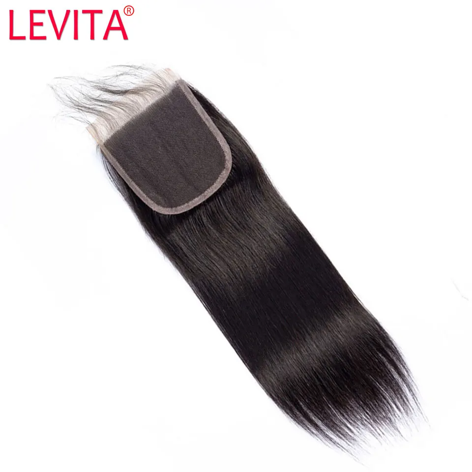 LEVITA бразильские прямые волосы 4x4 кружева закрытие с детскими волосами Средний три части не Remy человеческие волосы Кружева Закрытие 8-22 дюйма