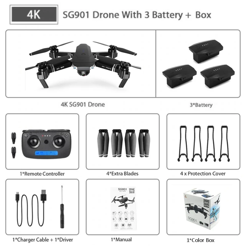 SG901 SG907 gps Дрон с 4K HD регулируемой камерой Широкий угол 5G wifi RC Квадрокоптер Профессиональный складной дроны VS SG906 S167 - Цвет: SG901 1080P 3B Box