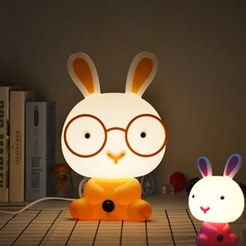 

EU/US Plug LED Glasses Rabbit Table Reading Lamps Cartoon Animal Night Lights Sleep Kid Bedroom Decor Lights Gift For Baby Kids