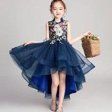 Свадебное платье с аппликацией для девочек; длинное Тюлевое платье с цветочным узором для девочек; Торжественная одежда; платье принцессы без рукавов для вечеринки; детские летние платья