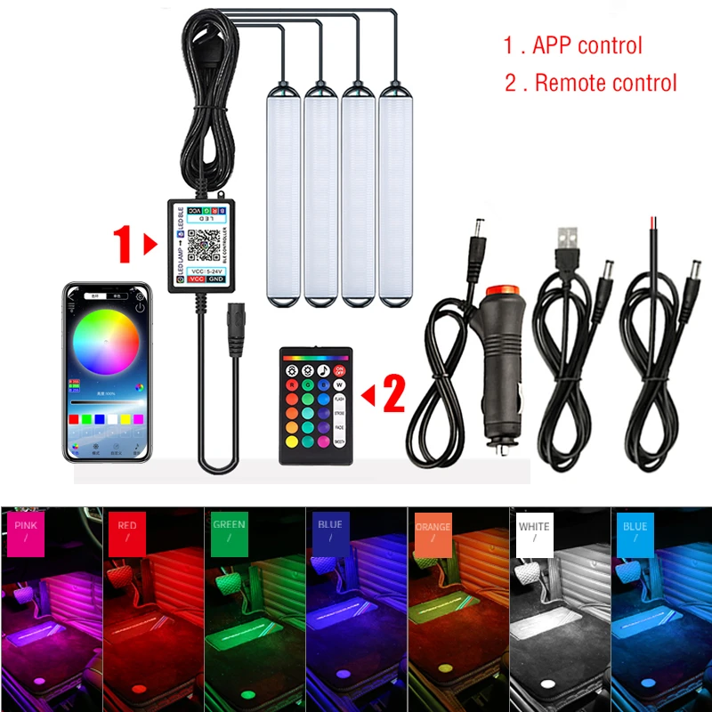Car Led Interior Decorative Ambient Lights Backlight EL Neon Strip RGB Multiple Modes App Sound Control Auto Atmosphere Lamps dodge charger headlights