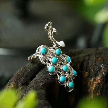

LETSFUN Fine Jewelry Turquoise Inlaid 925 Silver Peacock Ring Fashion Temperament Gems Accessories Gifts Free Shipping