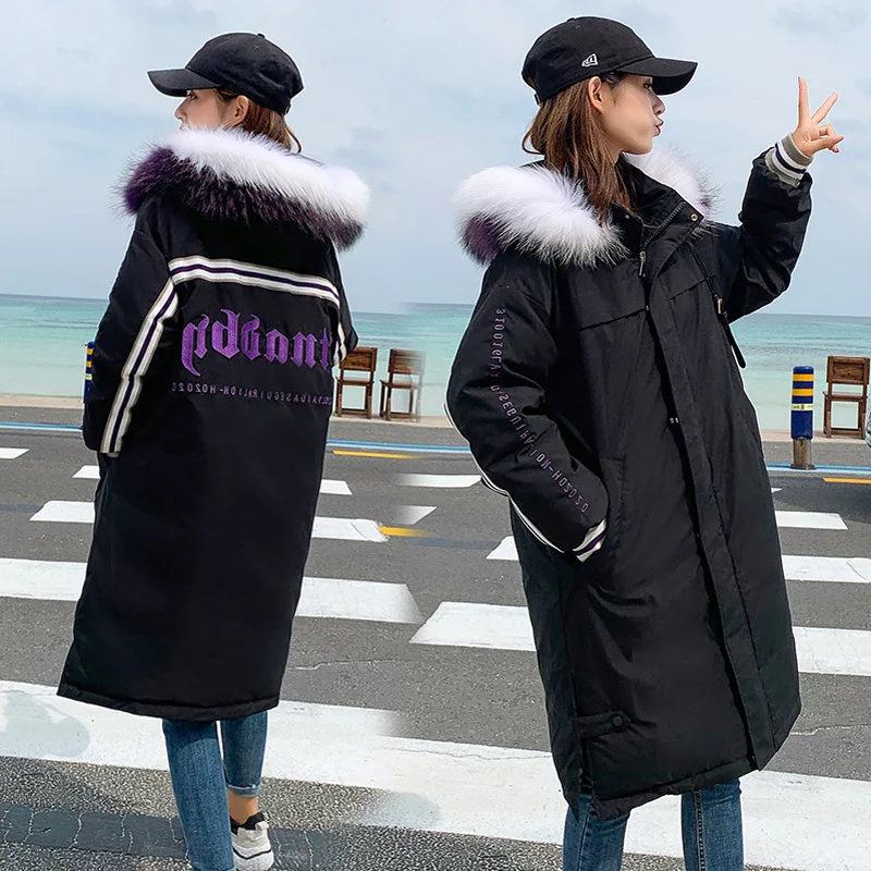 

Mid-length Cotton-padded Clothes Women's 2019 Winter New Style Korean-style Embroidered Pike fu da Fur Collar over-the-Knee Cott