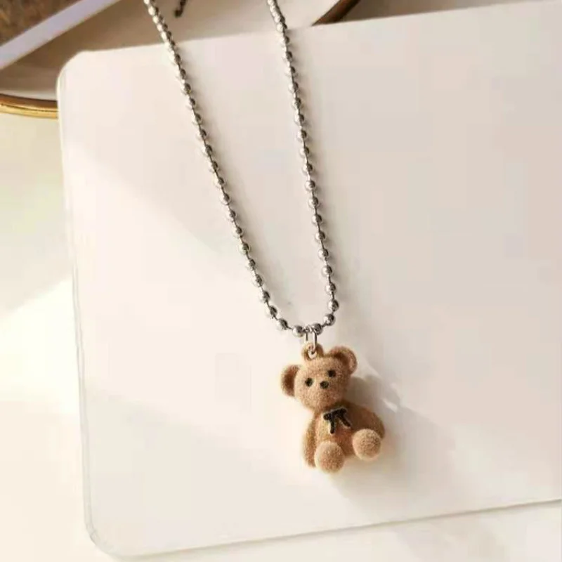 Cute Plush Bear Pendant Necklace For 