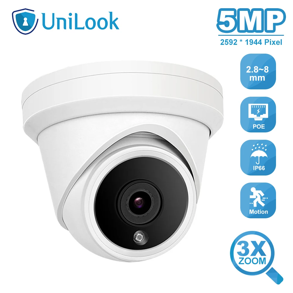 UniLook 5MP Dome PoE IP Camera 3X Optical Zoom Outdoor Security White/Gray Network Cam IP66 IR 30m ONVIF Protocol With Bracket |