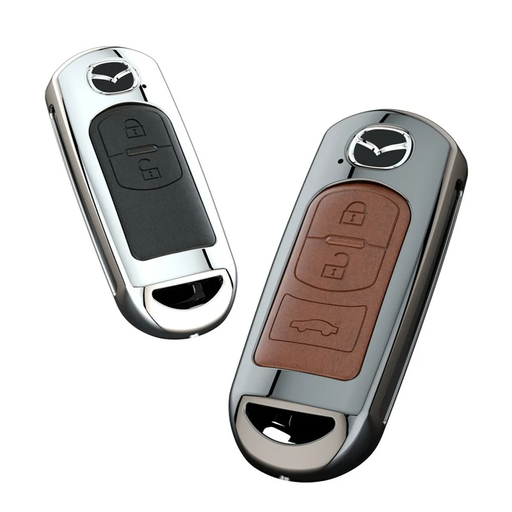 Alloy Leather Remote Car Key Fob Case Cover for Mazda 2 3 5 6 Axela Atenza CX-5 CX-7 CX-8 CX-9 Demio MX-5 Holder Shell Keychain