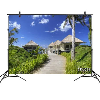 

Summer Seaside Beach Chalet Coconut Tree Photophone Custom Wedding Photocall Photographic Background Backdrops For Photo Studio