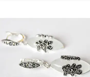 

Hot Sell VINTAGE CLEAR WHITE OPALS MARCASITE FLOWER 925 STERLING SILVER EARRINGS