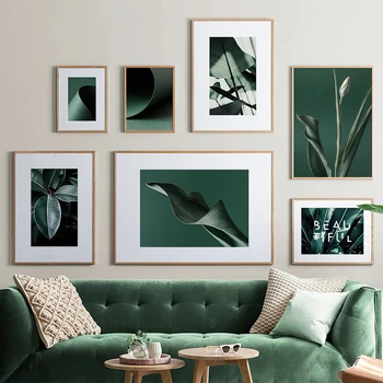 

Green Theme Plant Leaf Canvas Poster Geometry Abstract Print Painting Decorative Picture Modern Living Room Nordic Decoration