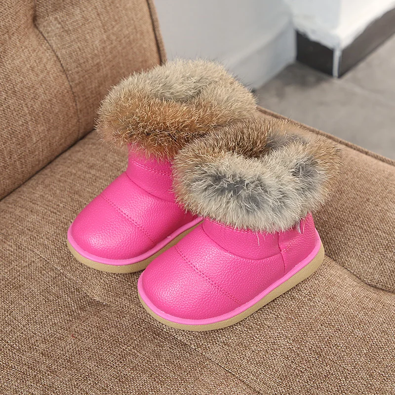 red ULKNN Kids bot/детские резиновые сапоги; зимние Утепленные плюшевые зимние боты; Детские теплые кожаные короткие сапоги для маленьких девочек - Цвет: red
