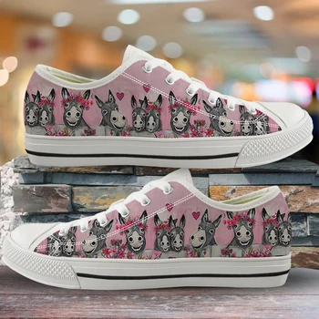 

ELVISWORDS Cartoon Cute 3D Donkey Pattern Casual Women Sneakers Shoes Woman Flats Low Style Vulcanized Female Zapatos Mujer 2020