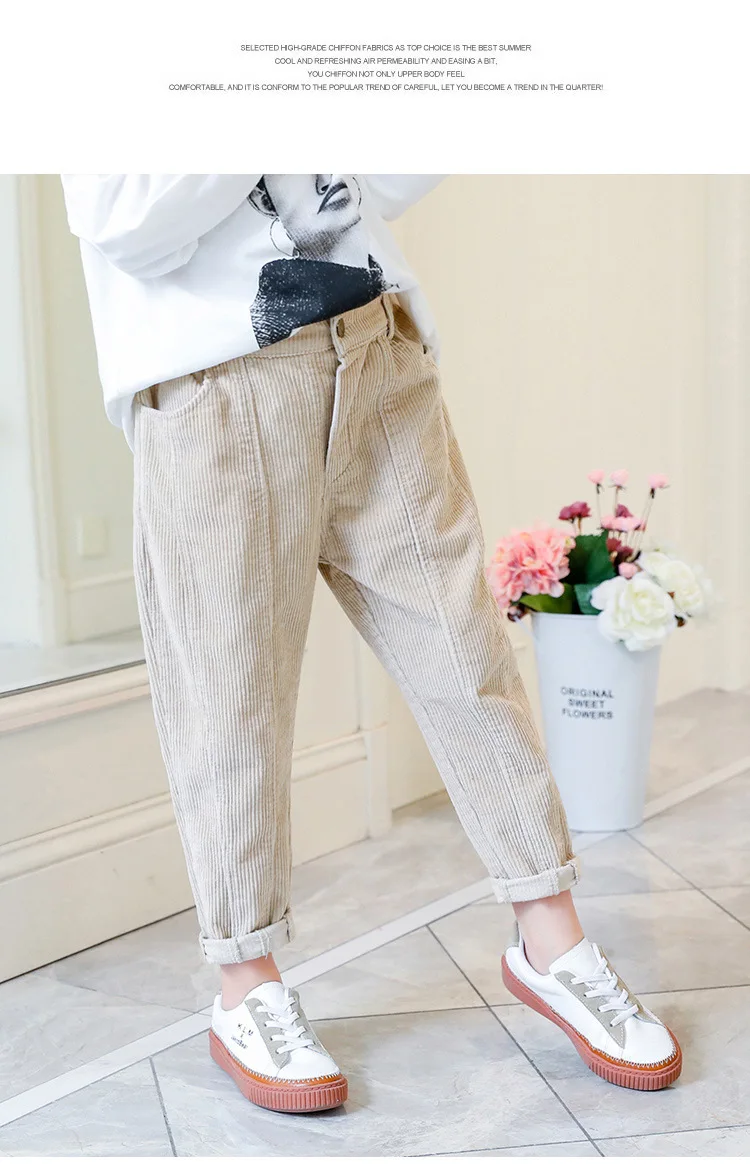 Girl'S Pants Spring New Style Korean-style Men And Women Child Big Boy Corduroy Pants Corduroy Dad Capri Pants
