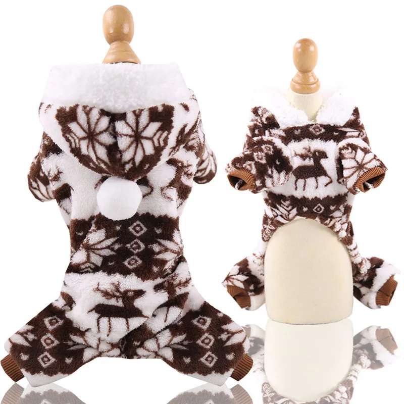 Лидер продаж, ПЭТ-одежда, осенне-зимняя одежда для домашних животных, коралловый бархат, теплая одежда с капюшоном для собак, четыре фута, олень, цветок, Рождественский костюм для собак