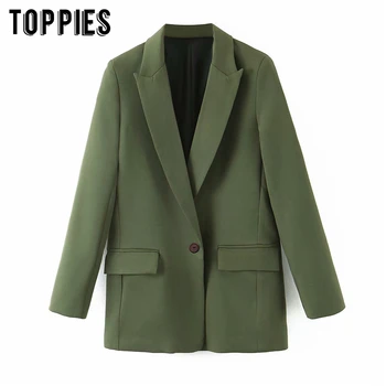 

2020 fashion green blazer women single button suit jacket coat notched collar ladies formal blazer