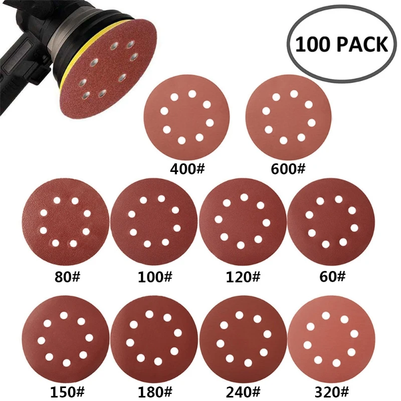 

100pcs 125mm Round Shape Sanding Discs Hook Loop Sanding Paper Buffing Sheet