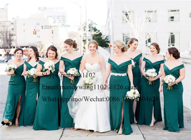 Mbcullyd Великолепный Русалка темно-зеленые платья для подружки невесты сексуальные с открытыми плечами вечерние платья платье для женщин с разрезом
