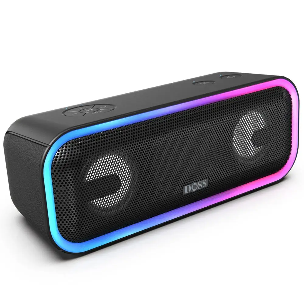 DOSS SoundBox Pro+ TWS беспроводной bluetooth-динамик 24 Вт впечатляющий звук с глубокими басами смешанные цветные огни настоящий стерео звук - Цвет: Черный