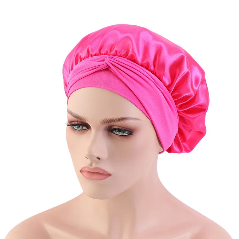 hair clips for women Solid Satin Bonnet with Wide Stretch Ties Long Hair Care Women Night Sleep Hat Adjust Hair Styling Cap Silk Head Wrap Shower Cap Women's Hair Accessories