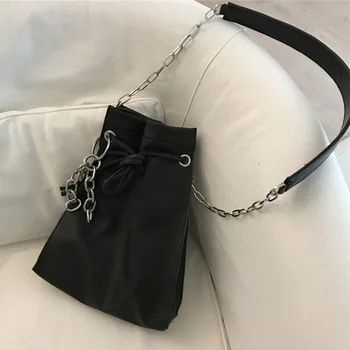 

Women Crossbody Bags Korean Autumn Winter New All-match Drawstring Bucket Bag Crossbody Shoulder Chain Pu Cool Handsome Bag IQL4