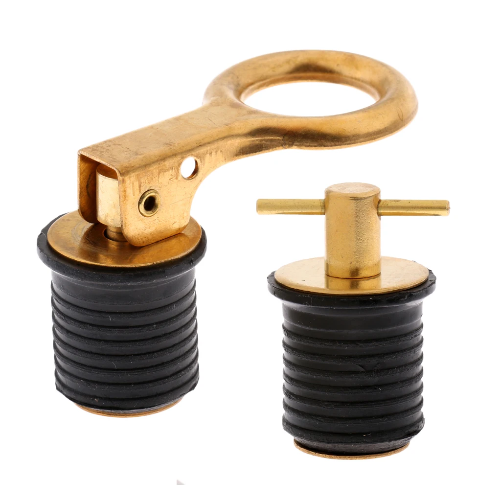 2 Pieces Rubber Brass Twist/Snap Type Boat Hull Baitwell Livewell Drain Plug