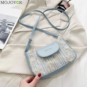 

Women Casual Woolen Splicing Messenger Bag PU Leather Female Square Shoulder Crossbody Pouch Handbag Totes
