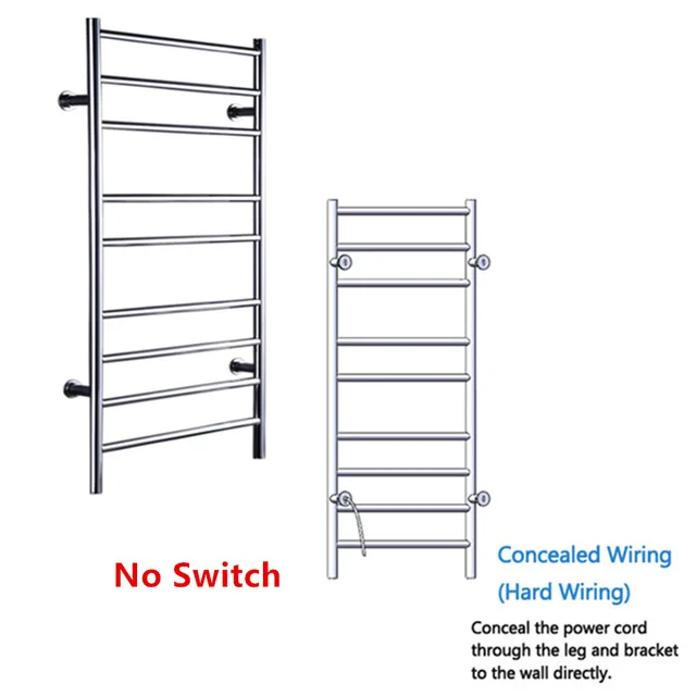 no (switch and plug) Free shipping Stainless steel 304 wall mounted Polish heated towel rail towel warmer Bathroom Towel Holder HZ-927A - Color: no (switch and plug)
