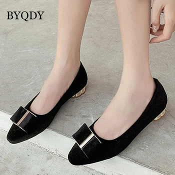 

BYQDY Fashion Suede Pointed Toe Woman Pumps Slip on Shoes Woman Low Heels Metal Decoration Party Dress Worker Shoes Discount
