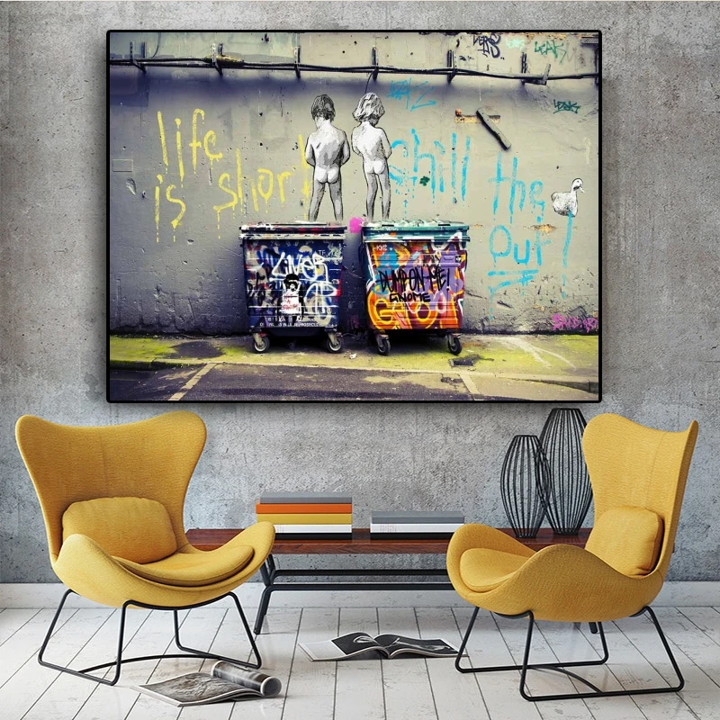 

Banksy Street Art " Life Is Short Chill The Duck Out" Posters and Print Graffiti Canvas Painting Wall Pictures for Home Decor