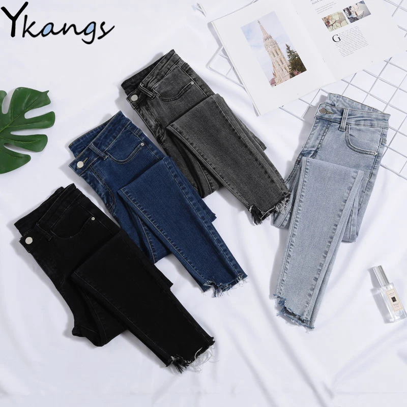 black cropped stretch jeans