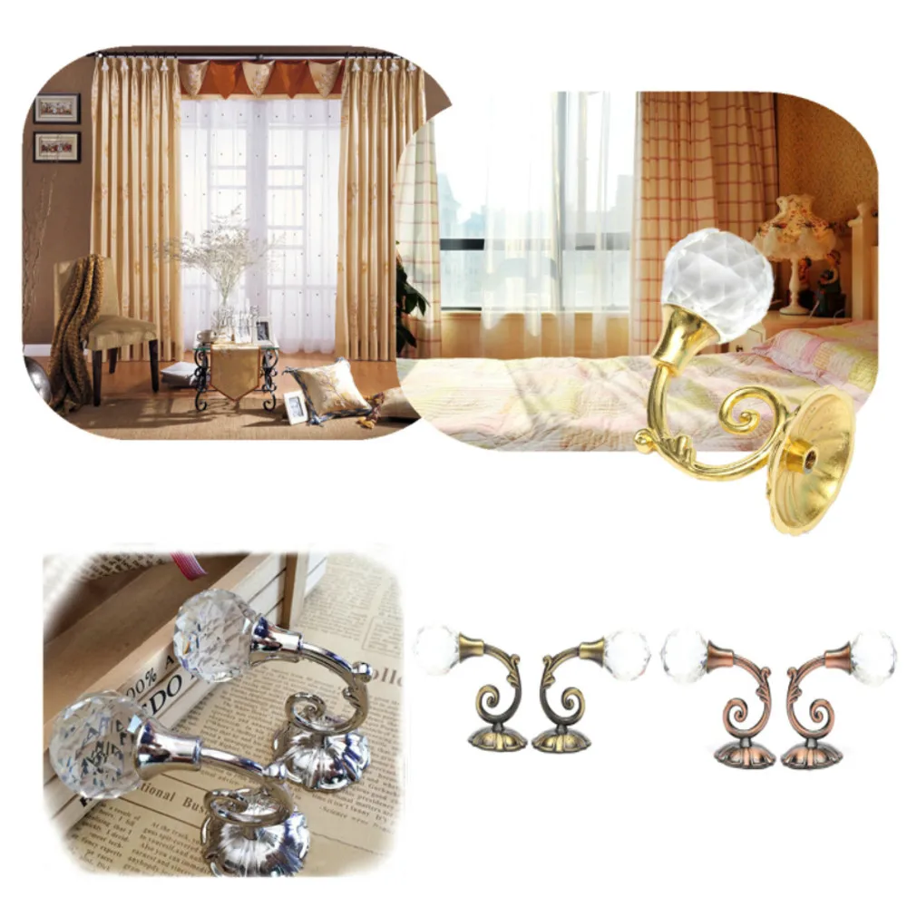 

2PCS European Vintage Style Metal+Artificial Crystal Curtain Holdback Wall Tie Back Hooks Hanger Holder Window Curtain Hooks F1