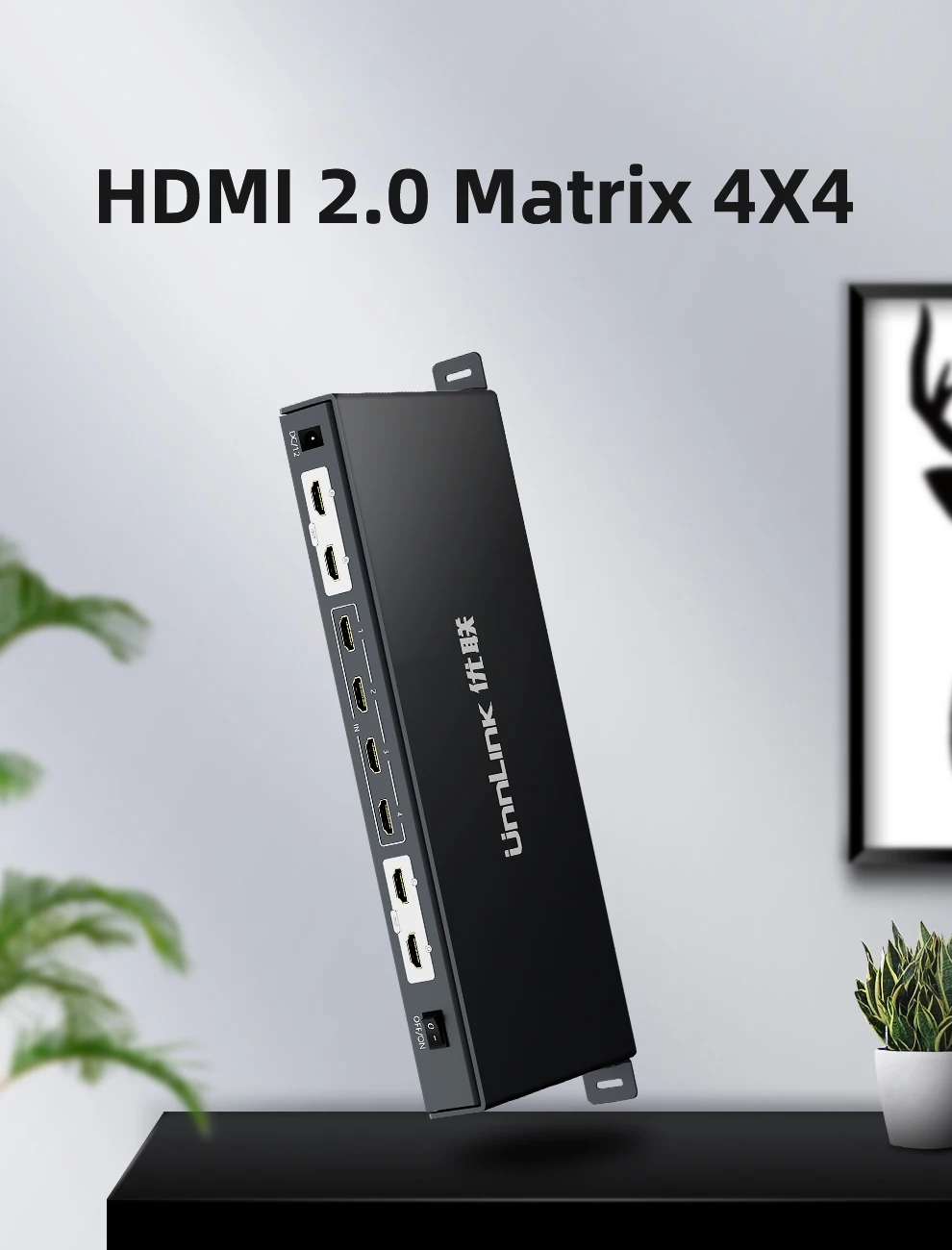 Unnlink HDMI 2.0 Matrix 4x4 UHD4K@60Hz HDCP2.2 Switch Splitter 4 Input 4 Output Matrix RS232 IR Remote for Projector HDTV ps4 pc