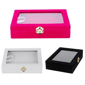 

Velvet Glass Ring Earring Jewelry Display Organizer Box Tray Holder Storage Case
