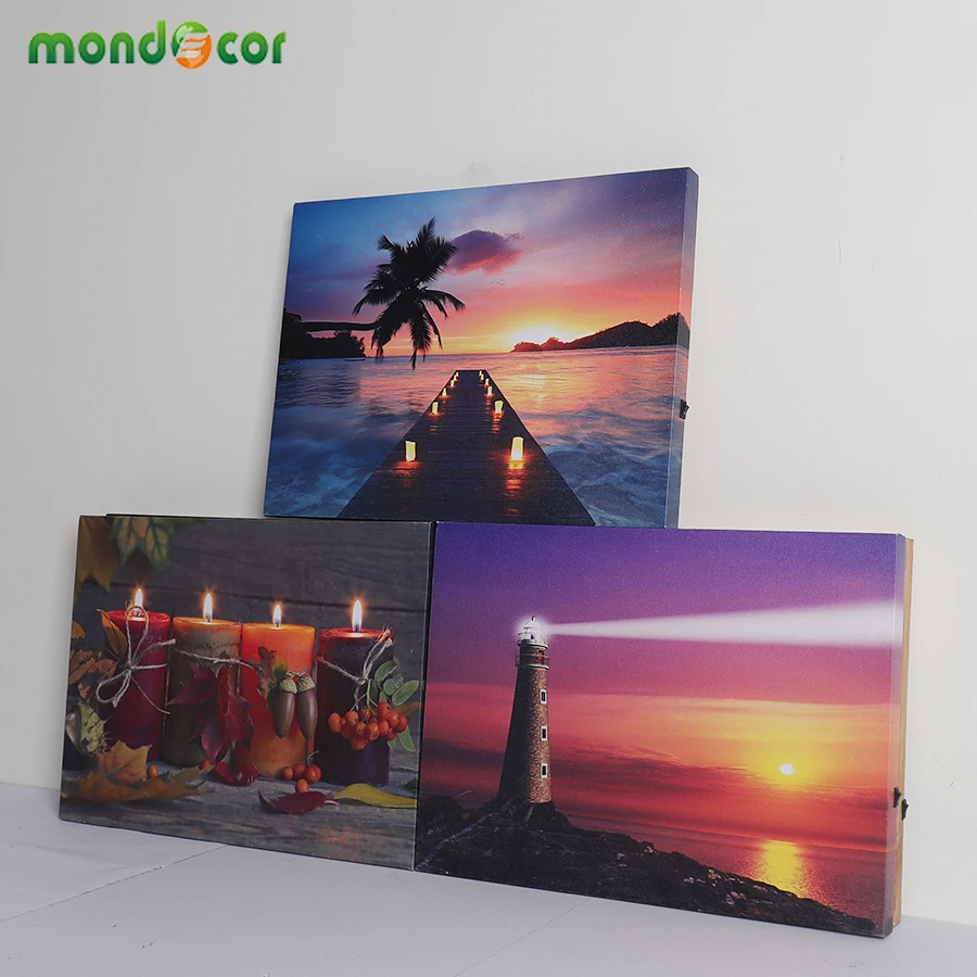 

Landscapes Frame Printed Poster Wall Art LED Canvas Painting Mural Light Home Decor Wall Picture Artwork for Living Room Bedroom