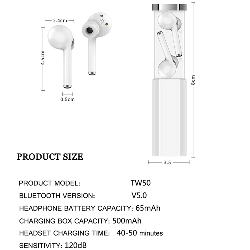 TW50 Bluetooth наушники HIFI стерео Бас шумоподавление Гарнитура двойной микрофон с зарядным устройством Беспроводные спортивные наушники