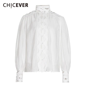 

CHICEVER Women's Shirts Blouses Stand Collar Lantern Long Sleeve Hollow Out With Vest Tops Female 2020 Spring Sexy Fashion New