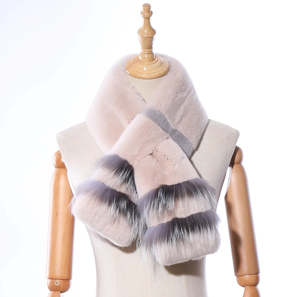 2020 Women Real Fur Handmade Scarf Genuine Rex Rabbit Girls Natural Double Sided Snood Scarves Winter Warm Neckchief | Аксессуары для