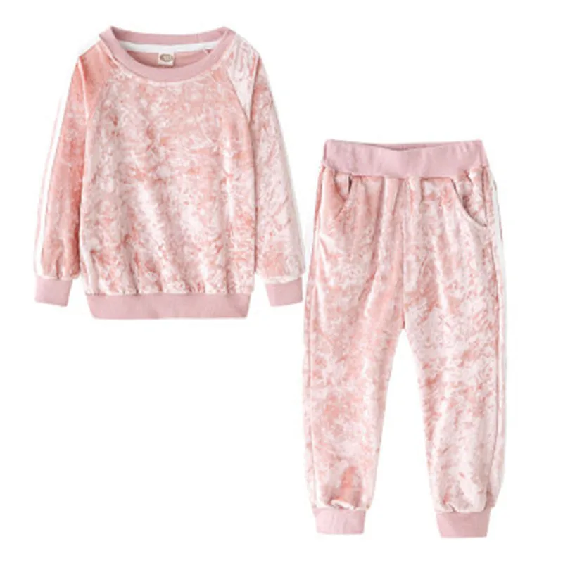2 шт./компл., комплекты одежды для маленьких мальчиков и девочек, флисовый спортивный костюм для девочек, повседневная одежда для бега, комплекты детской одежды - Цвет: Розовый